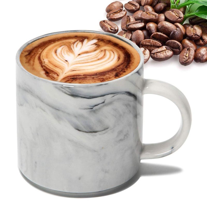 Smilatte 12 oz Stackable Coffee Mugs for Office, M101 Novelty Marble Ceramic Cup for Boy Girl lover Women Men, Set of 4, Gray - Image 4